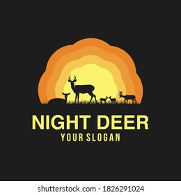 night deer vector illustrations logo design template