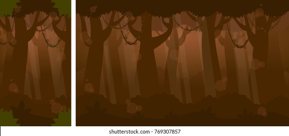 Night dense forest illustration for video game background