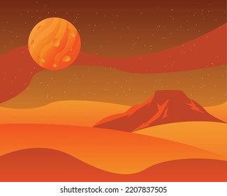 Desierto nocturno con dunas, luna y estrellas. luna vectorial.