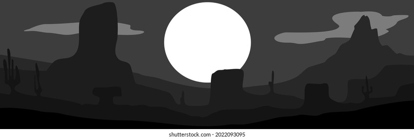 Night desert hill moon cactus vector for background or texture 