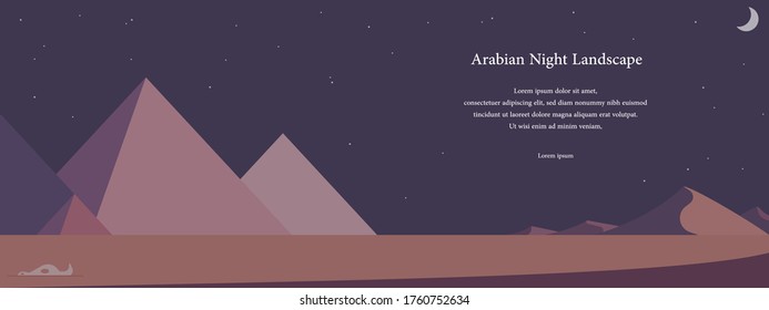 Night at Desert landscape flat illustration