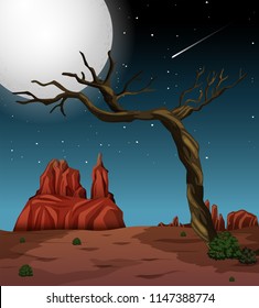 A night desert landscape illustration