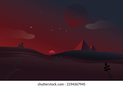 Desierto nocturno - Ilustración paisajística