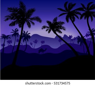 night desert landscape with palm vector