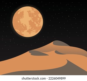 Noche en el desierto con vistas a la luna llena. ilustración vectorial