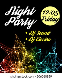 Night Disco Party Poster Background Template - Vector Illustration
