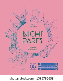 Night Disco Party Vector Poster Background. Modern design