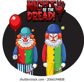 Night of the dread badge with two creepy clowns illustration