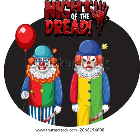 Night of the dread badge with two creepy clowns illustration