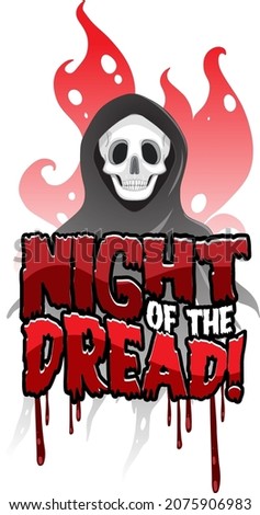 Night of the dread word banner with skeleton ghost illustration