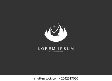 Montaña parpadeante de sueño nocturno, vector de diseño de logotipo de semicírculo
