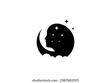 diseño del logo del sueño nocturno, silueta de la gente estrellas de la luna nublada combinación de símbolos vectores