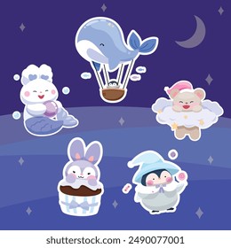 NIGHT DREAMER perfect for stickers, merchandise, mascots, clothing embroidery, and apparel designs. This pack offers high-quality, eye-catching characters, easy to use and scalable.