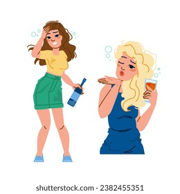 night drunk woman vector. depression alcoholic, female glass, lifestyle alone night drunk woman character. people flat cartoon illustration