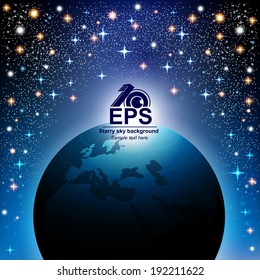 Night Earth in space with starry sky background