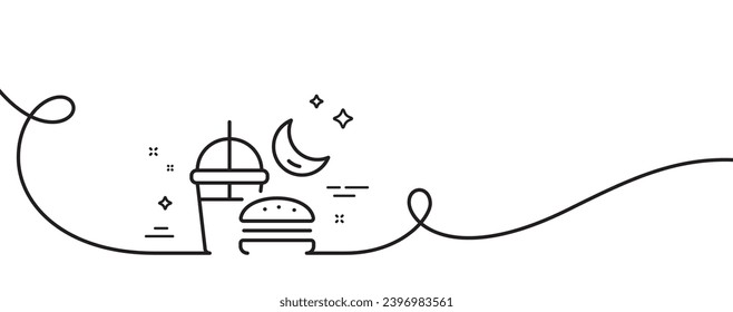 Night eat line icon. Continuous one line with curl. Fast food before sleep sign. Gluttony symbol. Night eat single outline ribbon. Loop curve pattern. Vector