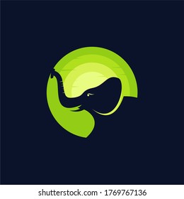 Night elephant with green light round logo template