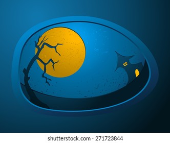 Night Environment on an Oval Shaped Stone Emblem, Vector Illustration. 