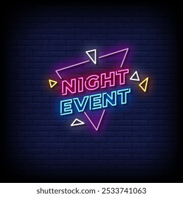 night event neon sign vector with brick wall background