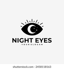 NIGHT EYES MOON STAR LOGO VECTOR ICON ILLUSTRATION