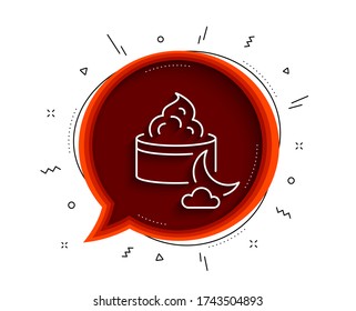 Night face cream line icon. Chat bubble with shadow. Skin care sign. Cosmetic lotion symbol. Thin line night cream icon. Vector