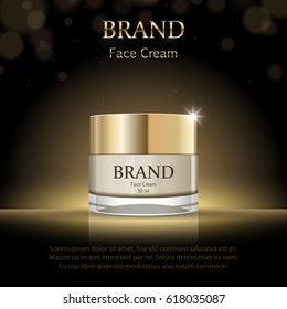 Night Face Cream Package Design On Abstract Dark Background, Vector Illustration