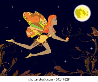 Night fairy with magic flower