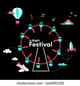 Night festival, music night poster template. modern dark style, club party or circus event flyer invitation, brochure