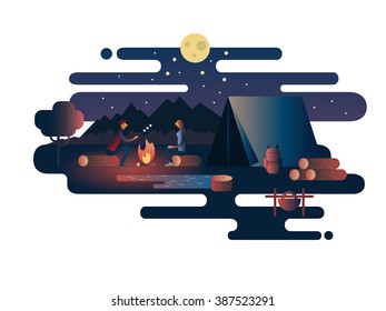 Night fire near the tent camp