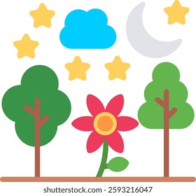 Night Flat Illustration Vector Design