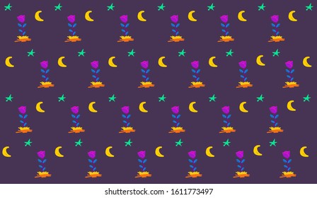 Night Flowers pattern for children (hand drawing)