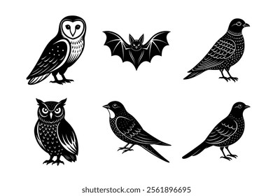 Night Flyers Silhouette Bundle – Owls, Bats, and Night Birds Vector Designs