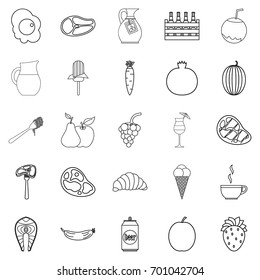 Night food icons set. Outline set of 25 night food vector icons for web isolated on white background