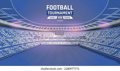 Night Football or cricket stadium white line drawing illustration vector. Soccer stadium sketch vector. soccer and football match banner, poster design.