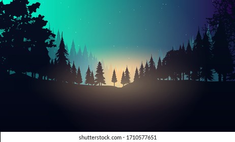 Night in the forest. Abstract illustration of a forest. Vector.