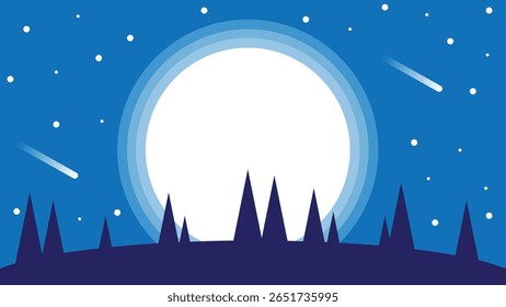 Night Forest with Abstract Spruce Trees Simple Flat Style Illustration. Nature and landscape concept vector art