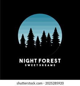 Night Forest background with tree and moon. Vector background. banner design. Paradise poster template illustration.