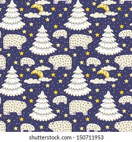 Night forest. Christmas seamless pattern