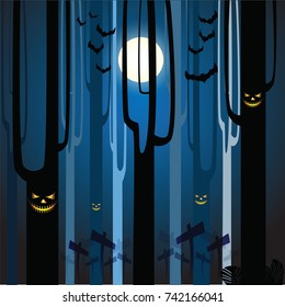 Night forest Halloween vector for October holiday background illustration EPS 10