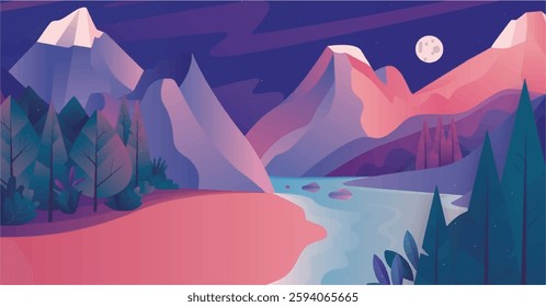 a night forest image illustrated