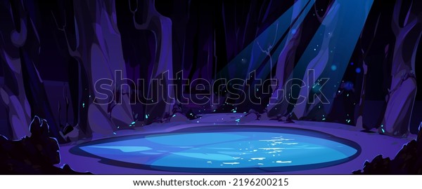 Night forest landscape with clear pond,\
trees and glowworms under moon light beams. Cartoon fantasy nature\
game background, moonlight reflection on lake. Wild dark scenery\
wood Vector illustration