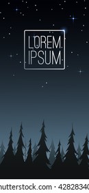 Night forest landscape with fir trees for flyer, card, advertising. Vector illustration.