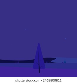 Paisaje de bosque nocturno. Ilustración vectorial plana minimalista