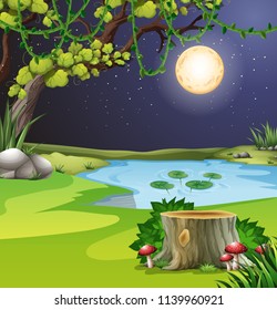 Ilustración del paisaje de los bosques nocturnos