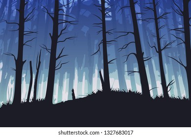 Night forest landscape vector background.