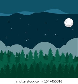 night in the forest and moon