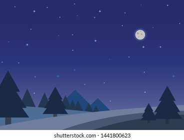 Night Forest with Moon and Stars Background
