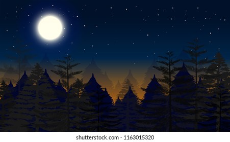 Night forest scene background illustration