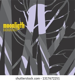 Night forest. Tree silhouettes under moonlight. Decorative background in cartoon style.