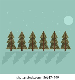 Night forest trees vector cartoon icon isolated on a background.